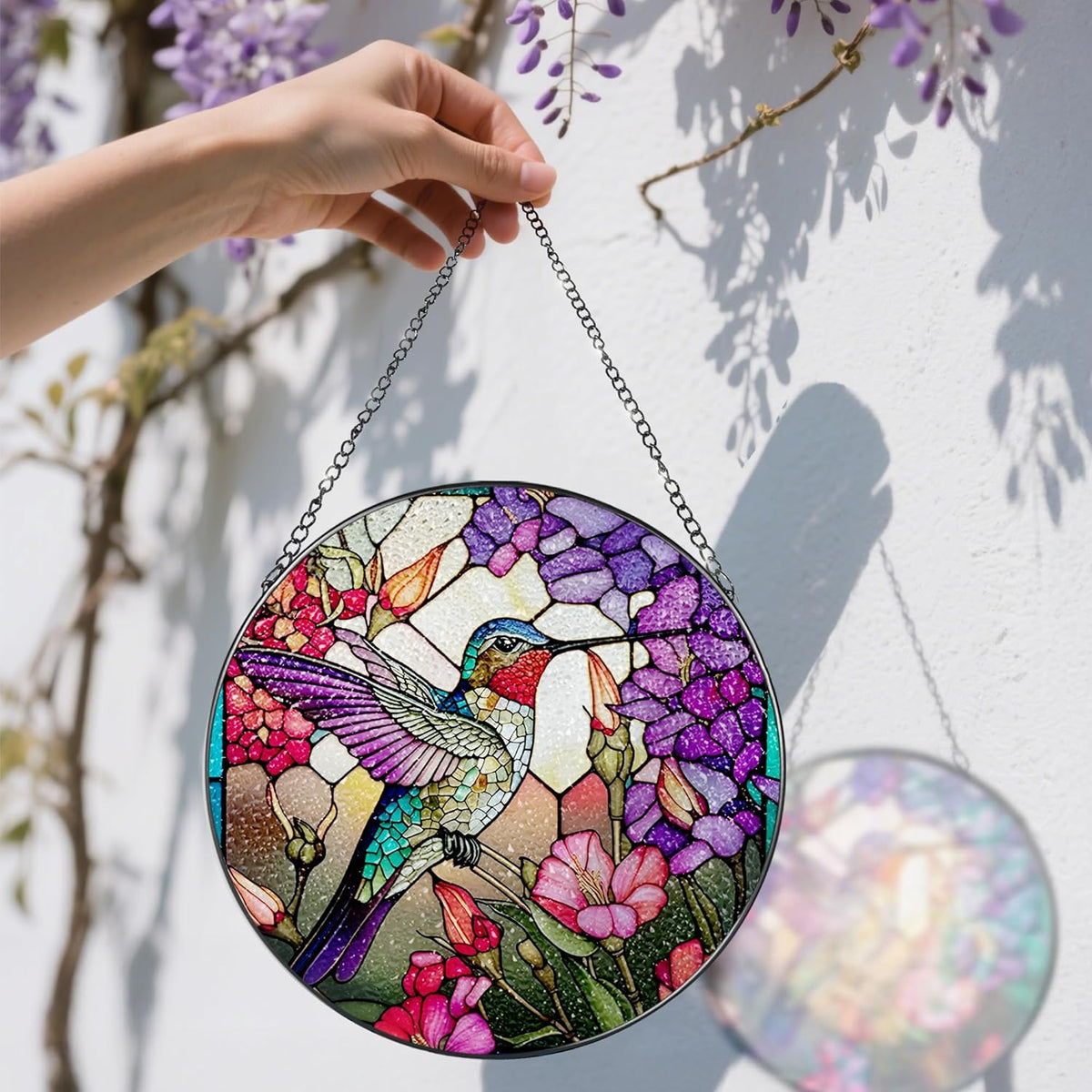 8 Inch Stained Glass Suncatcher Ornament, DOUHASU Hummingbird Sun Catchers Indoor Window, Stained