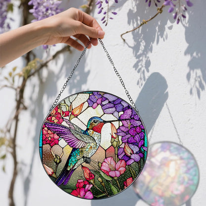 8 Inch Stained Glass Suncatcher Ornament, DOUHASU Hummingbird Sun Catchers Indoor Window, Stained