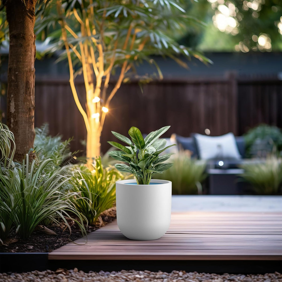 Kante 16.5" Round Concrete Planter, Large Cylinder Plant Pot with Curved Bottom and Drainage Hole