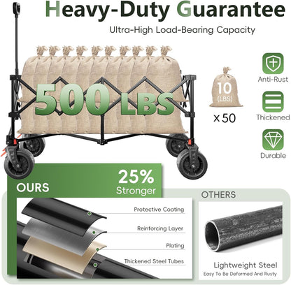 46" L Collapsible Foldable Extended Wagon, 500LB Weight Capacity with 280L Heavy Duty Folding