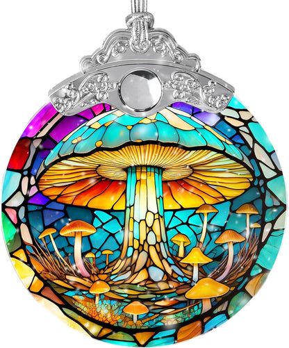 Stained Glass Suncatcher, Jocidea Mushroom Ornament, Christmas Ornaments, Holidays Ornaments