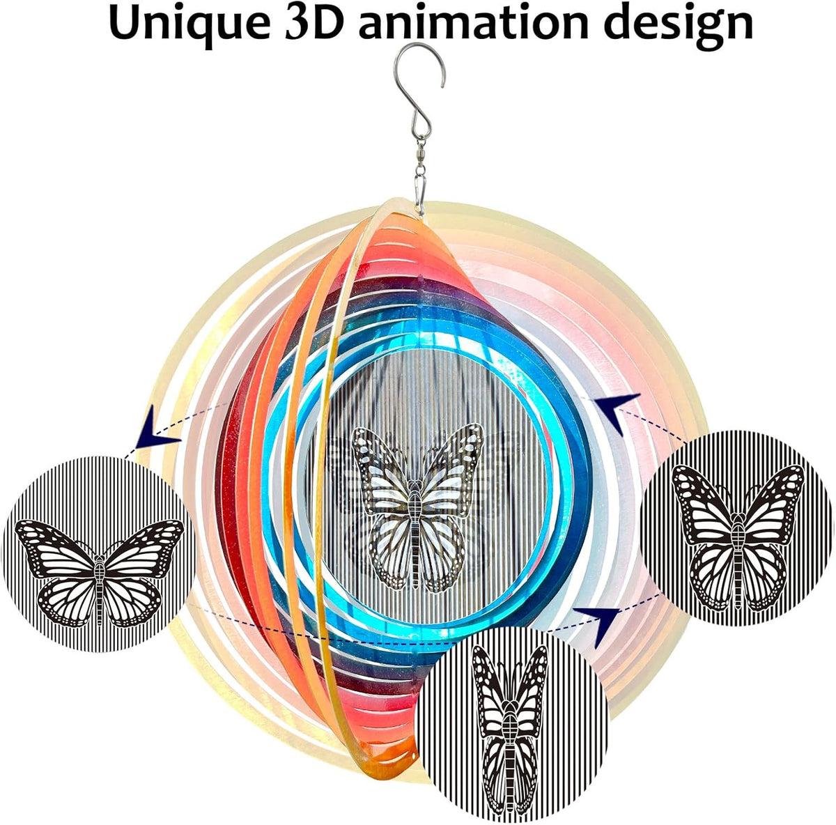 Wind Spinner Creates a Fluttering Butterfly 3D Animations Effect,Wind Spinners Ouddoor Butterfly