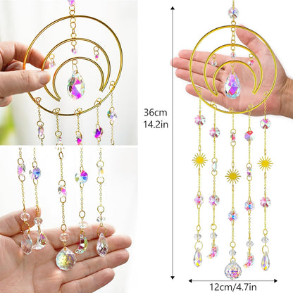 H&D HYALINE & DORA Crystal Suncatcher Moon Sun Catcher Window Suncatchers Crystal Wind Chimes for