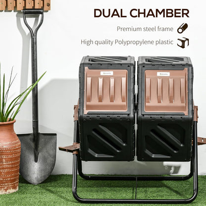 Outsunny Dual Chamber Compost Tumbler Bin, Outdoor Tumbling Composter with 24 Ventilation Openings