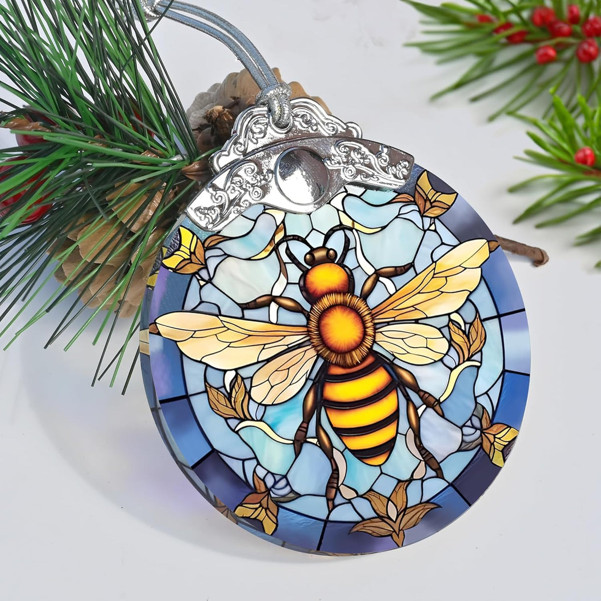 Stained Glass Christmas Ornaments, Jocidea Bee Ornaments for Christmas Tree, Christmas Tree Decor