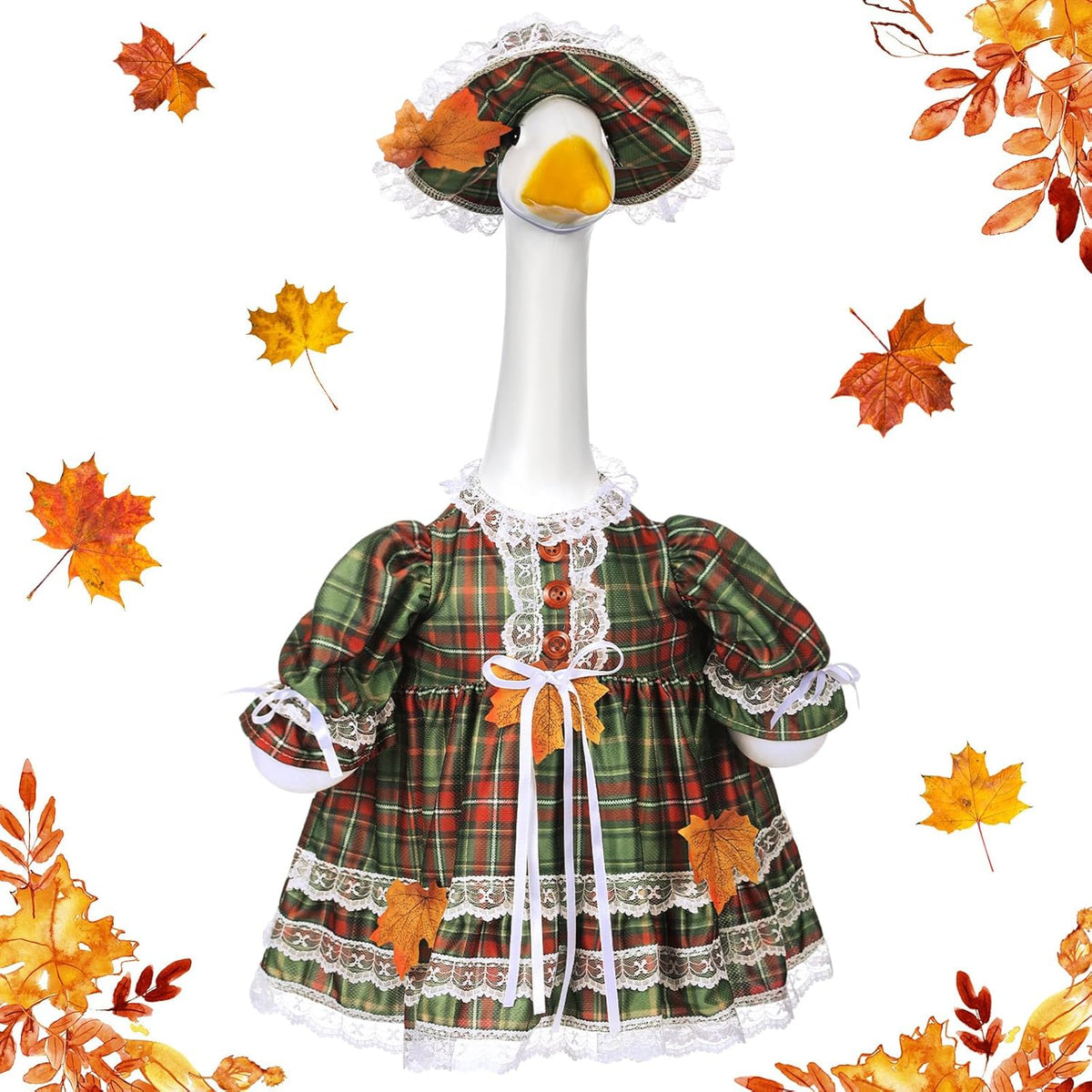 Suzile Fall Porch Goose Outfit Autumn Clothes for 23" High Cement or Plastic Goose Costume Plaid
