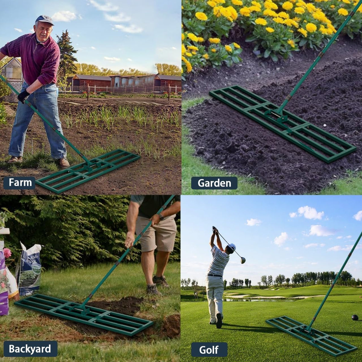 Lawn Leveling Rake Heavy Duty Stainless Steel Lawn Leveler Tool 45”x10” with 78” Adjustable Long