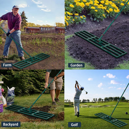 Lawn Leveling Rake Heavy Duty Stainless Steel Lawn Leveler Tool 45”x10” with 78” Adjustable Long