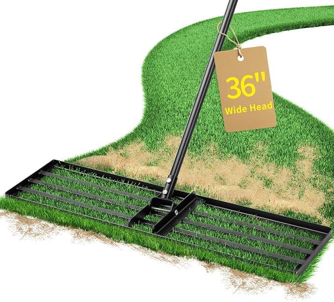 Jardineer Lawn Leveling Rake 36 Inches with 72 Inches Long Handle, Yard Leveling Rakes for Grass