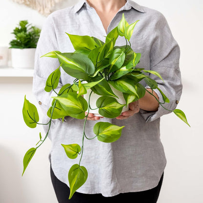 Kurrajong Farmhouse Dark Green Fake pothos | Fake Plant for Shelf Decor | Artificial Trailing Ivy