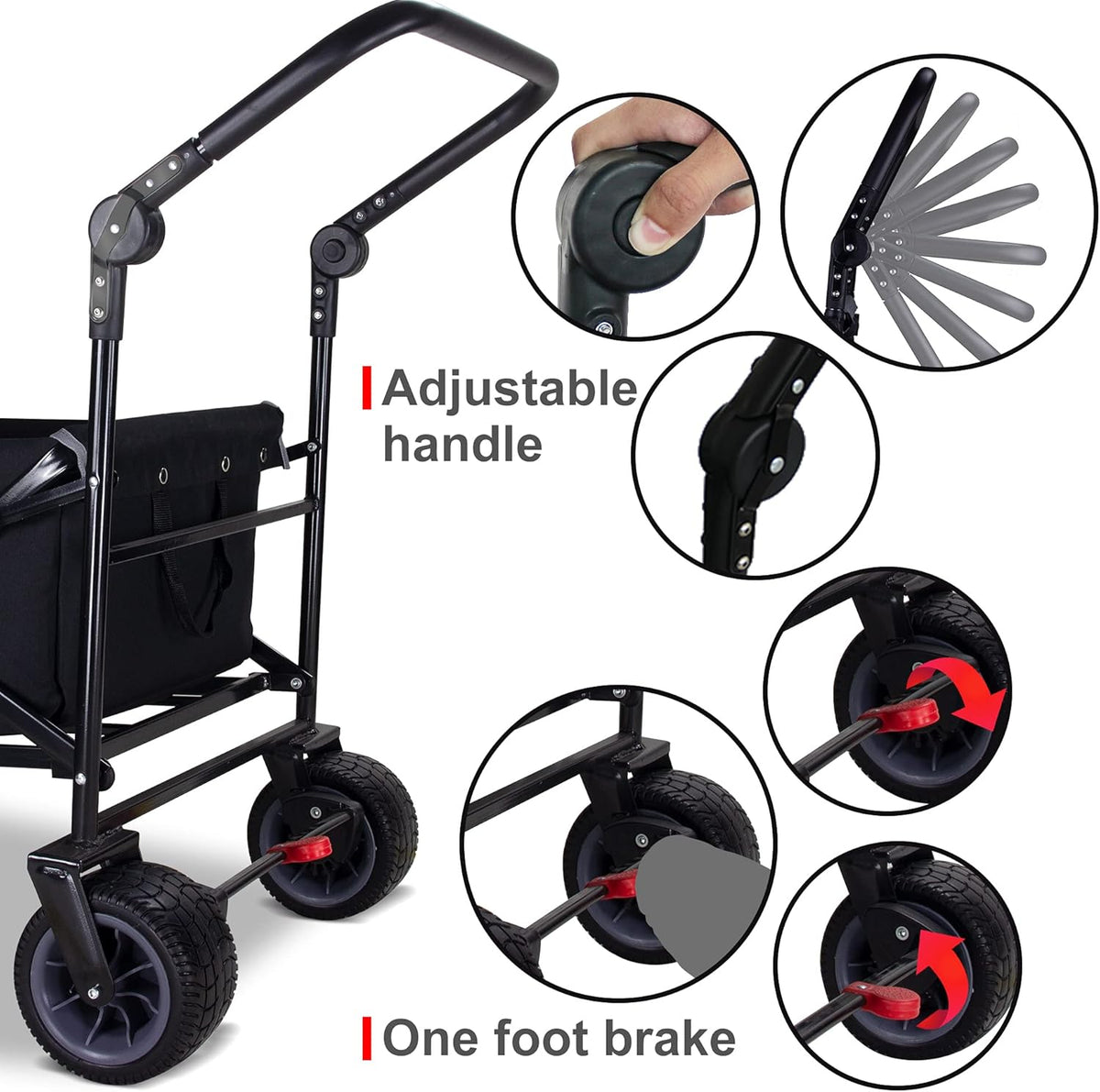 TMZ All Terrain Utility Folding Wagon, Collapsible Garden Cart, Heavy Duty Beach Wagon, for
