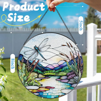 8 Inch Stained Glass Suncatcher Ornament, DOUHASU Dragonfly Sun Catchers Indoor Window, Stained