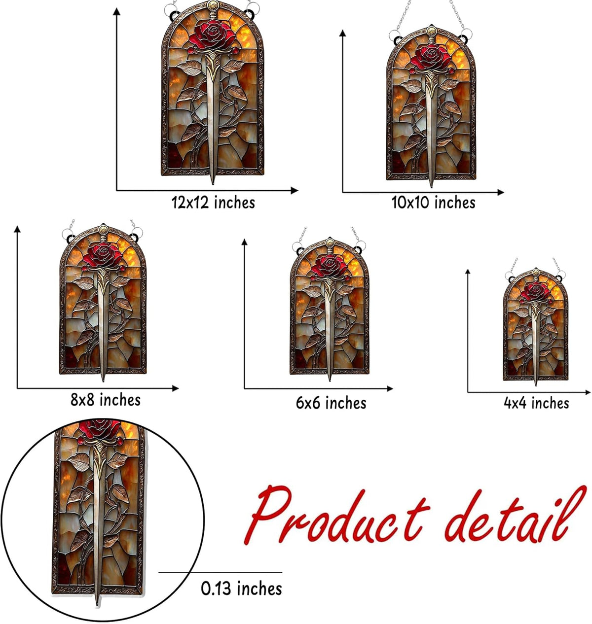 Rose Sword Acrylic Suncatcher Stained Glass Effect Window Car Hanging Christmas Ornament Indoor