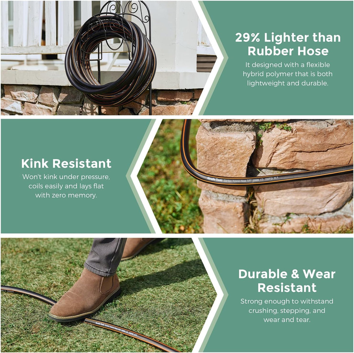Giraffe Tools Leader Hose 5/8" x 4ft, Custom Length, No Kink, Flexible, Leakproof Water Hose