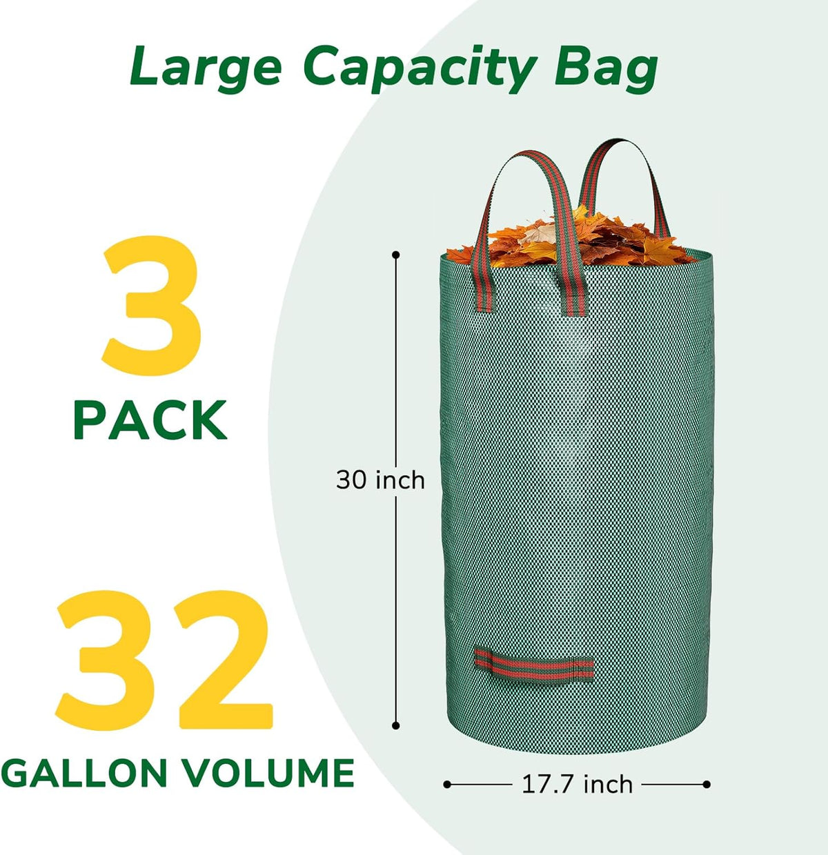 GreatBuddy 32 Gallon Reusable Yard Waste Bag, Heavy Duty, Upright Lawn Bags with 4 Reinforced
