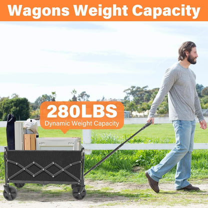 Wagons Carts Foldable, Collapsible Wagon Cart with Wheels - Beach Wagon Cart with Wheels for Sand