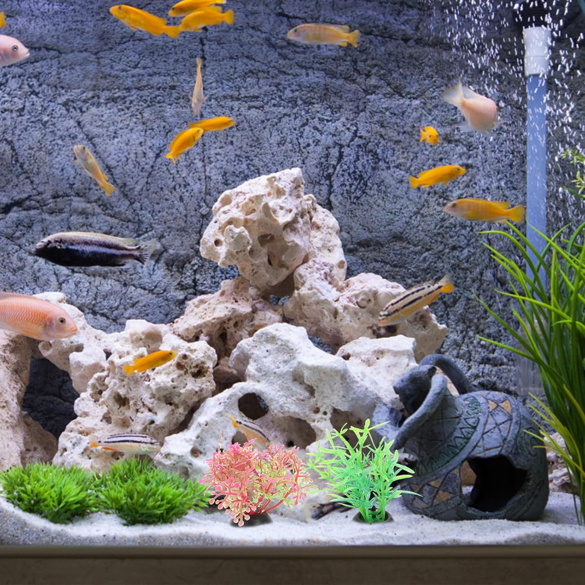20pcs Fish Tank Decorations Set Aquarium Plants, Colorful Artificial Decor - Mini Plastic Water