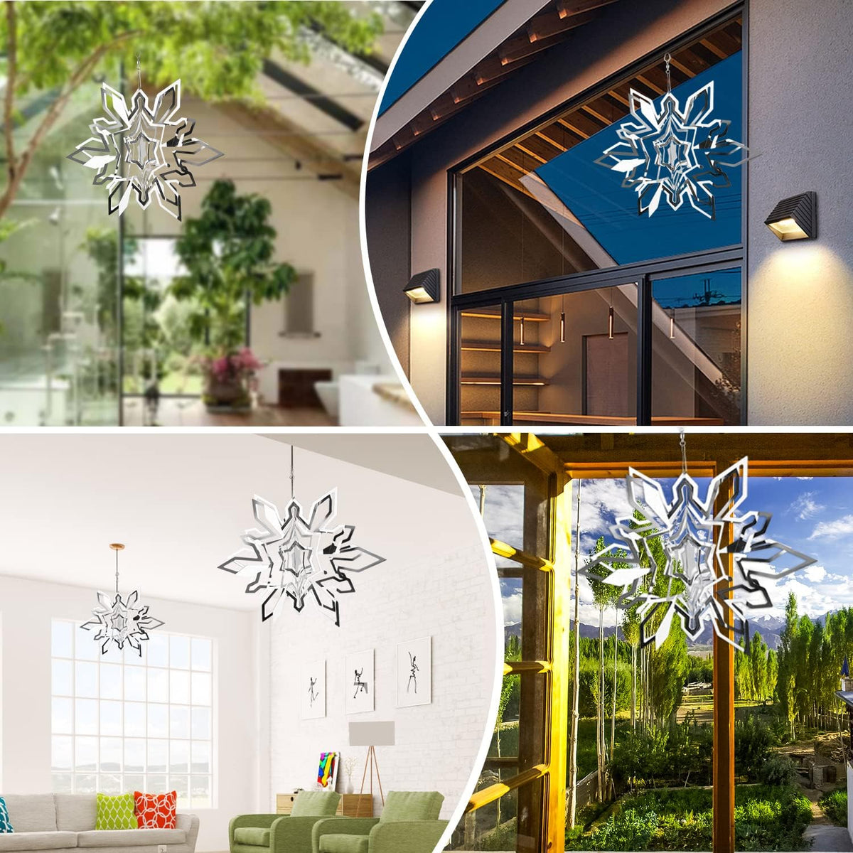 Hanging Wind Spinner Outdoor Metal Decorations, Silver Wind Spinners for Yard and Garden, 3D Mirror