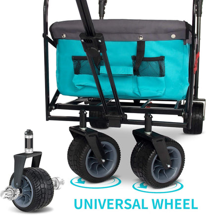 TMZ All Terrain Utility Folding Wagon, Collapsible Garden Cart, Heavy Duty Beach Wagon, for