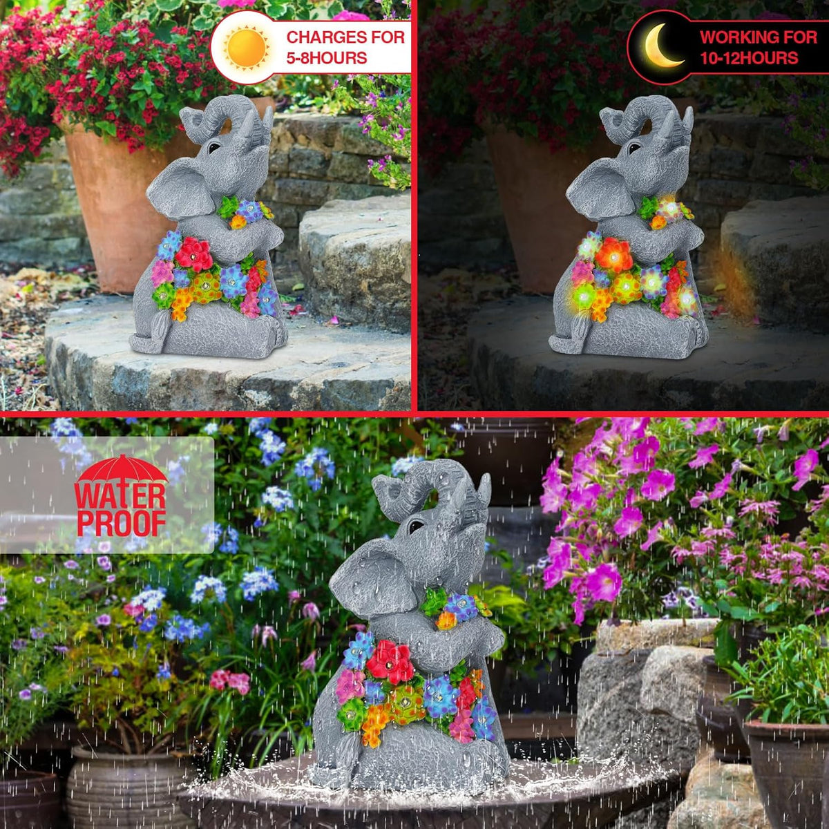 Womens Gifts Solar Statues for Garden Decor, Outdoor Elephant Sculptures for Clearance Lights for