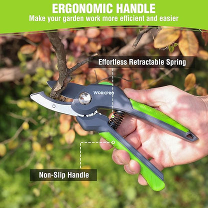 WORKPRO 8.5" Anvil Pruning Shear, Heavy Duty Garden Scissors & Clippers with Labor-Saving Design