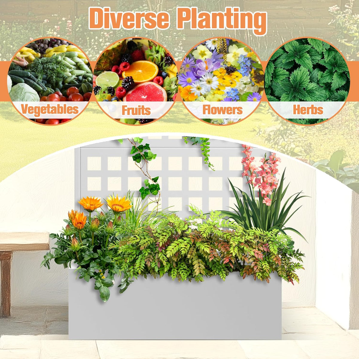 Metal Planter Box with Trellis & Wheels, Raised Garden Bed with Privacy Screen, Outdoor Standing