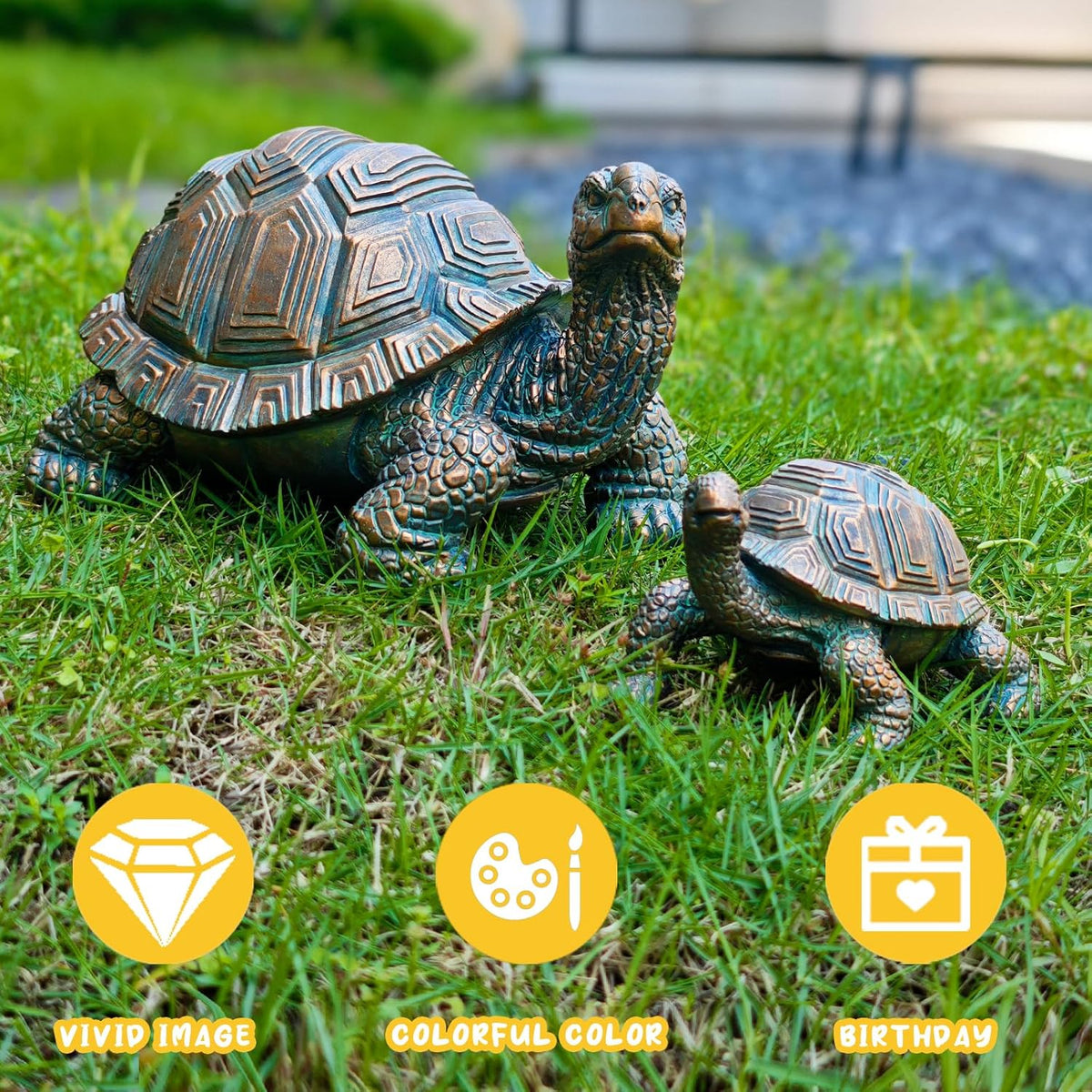 2 Pcs Outdoor Garden Turtle Statue, Cute Turtle Statue with Baby for Garden, Patio, Lawn, Outdoor