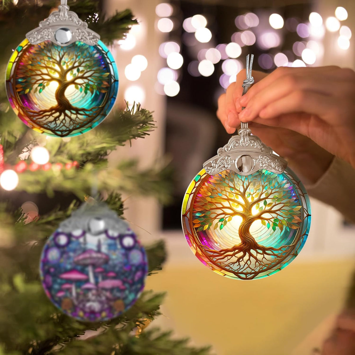 Tree of Life Suncatcher - Stained Glass Window Hanging, Christmas Ornament, Home Decor for Holidays
