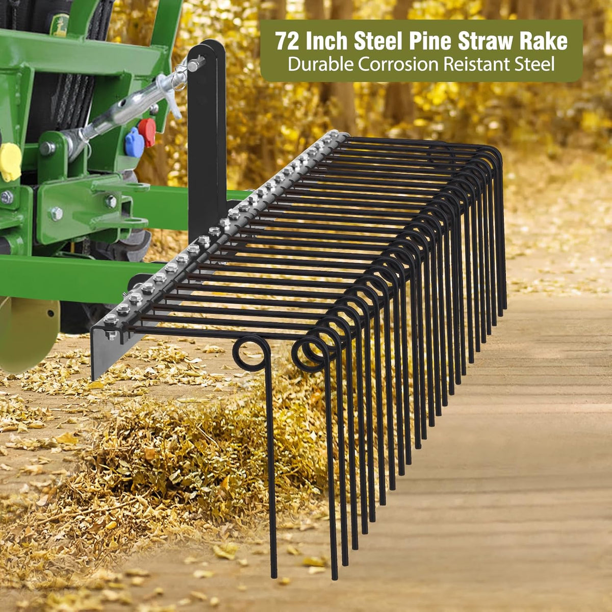 GAOMON 72 Inch Pine Straw Rake, 30 Coil Spring Tines Durable Powder Coated Steel Tow Behind