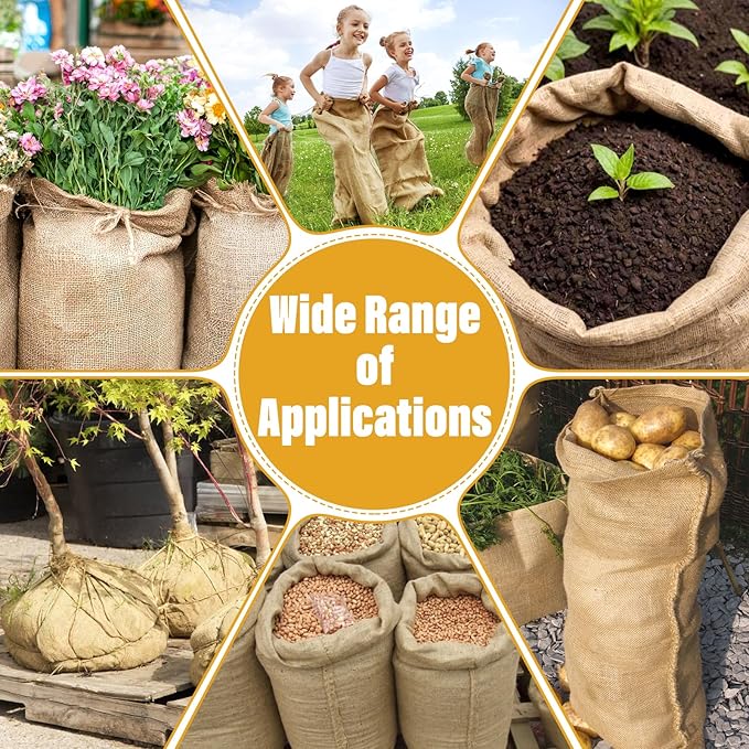 Riare 4 Packs 32 × 40 Inch Burlap Winter Plant Cover Bags with Drawstring- Reusable Large Burlap