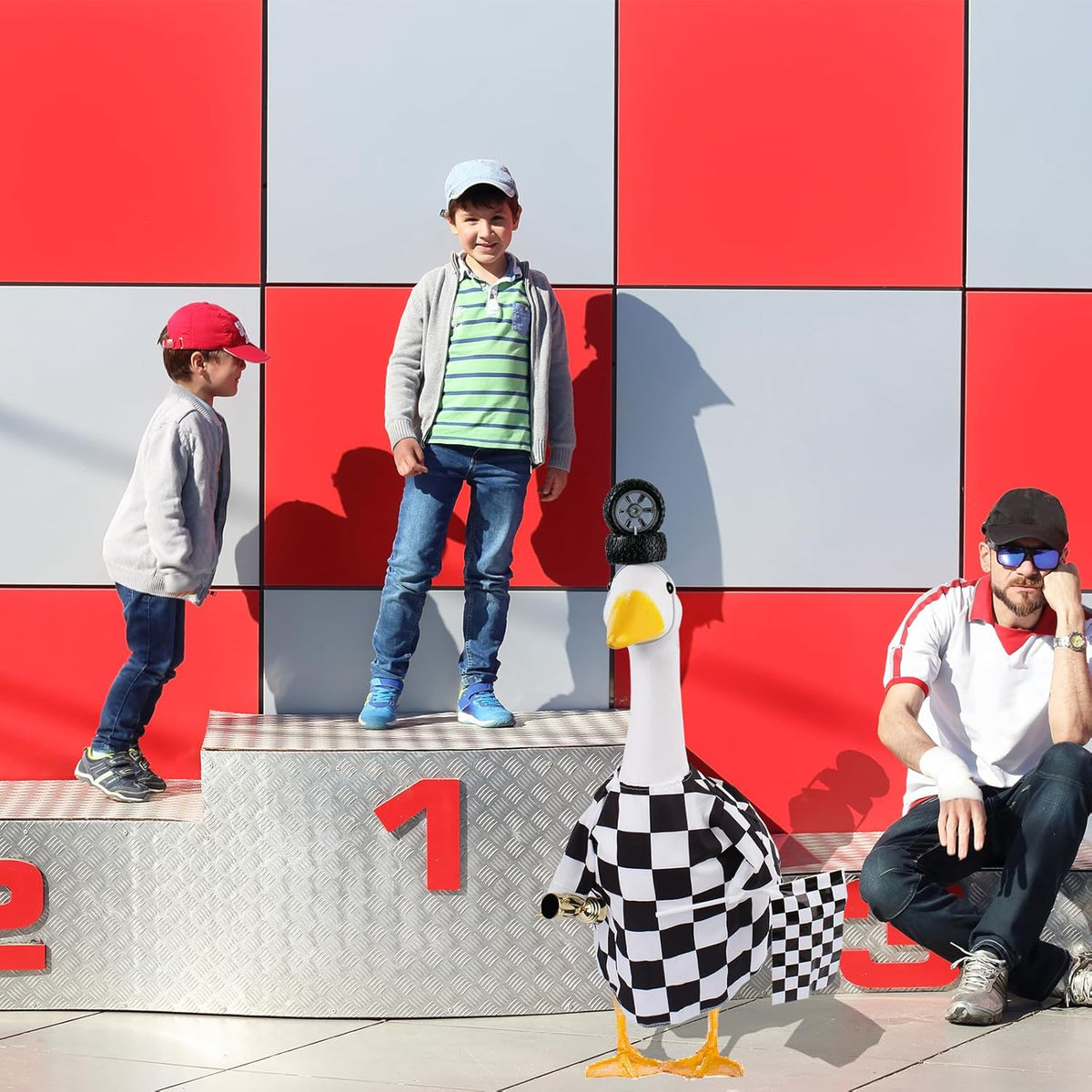 Porch Goose Outfits Cement Goose Race Car Driver Costume Clothing Racer Jumpsuit Clothes Goose