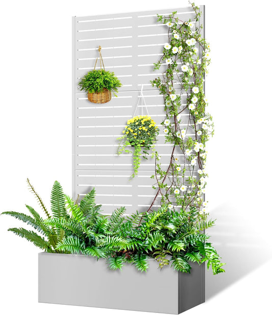 71"x35"x16" Metal Planter Box with Trellis Raised Garden Bed with Trellis, Planter Box & Privacy