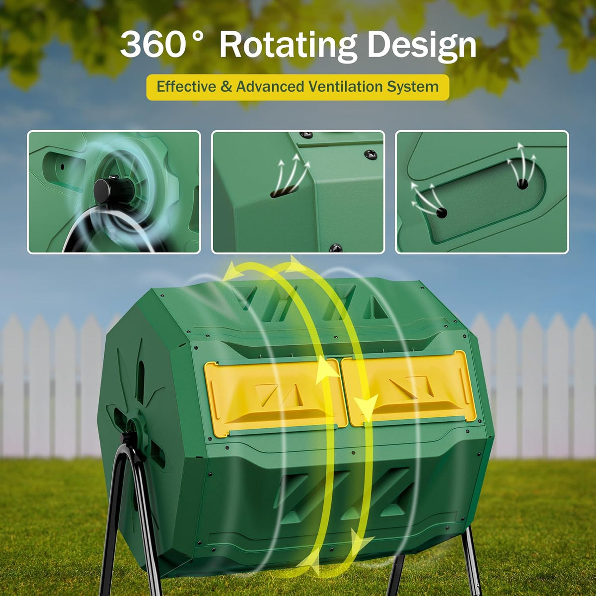 F2C Compost Bin Outdoor Dual Chamber Tumbling Composter 43 Gallon BPA Free Large Tumbler Composters