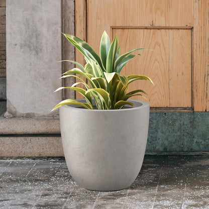 Kante 14 Inch Dia Round Concrete Planter, Indoor Outdoor Large Plant Pot with Drainage Hole and