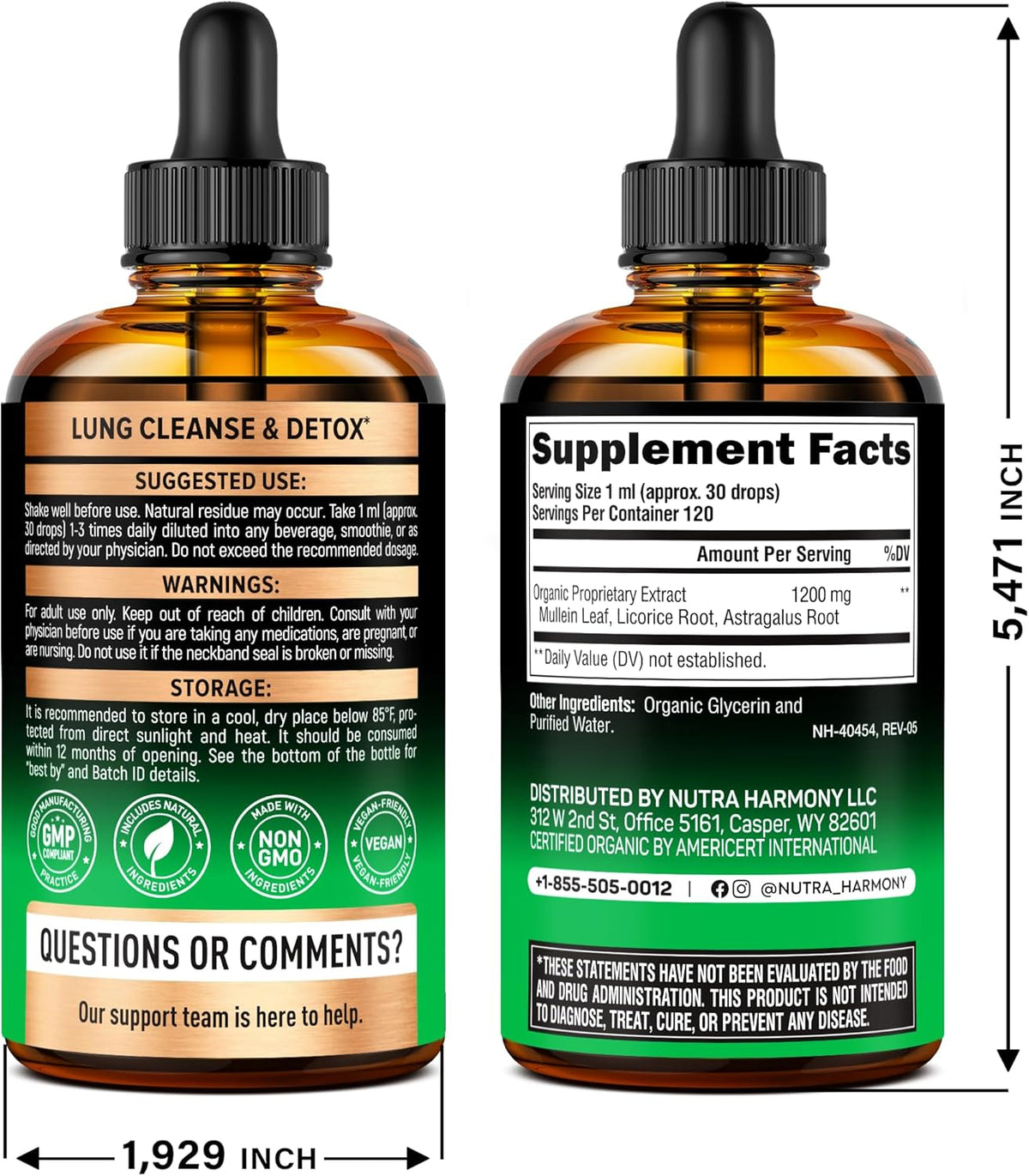 Mullein Drops for Lungs - USDA Organic Liquid - Mullein Leaf Extract Supplement - Made in USA