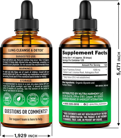 Mullein Drops for Lungs - USDA Organic Liquid - Mullein Leaf Extract Supplement - Made in USA