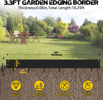 5Pack Galvanized Steel Landsacpe Edging,40“/L x 6.5"/H No Dig Edging for Landscaping,Garden Edging