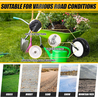 MZREXN 4.80/4.00-8" Flat Free Tire and Wheel 15" Solid Wheelbarrow Tires, 3.00-4.00/4.80-8" with