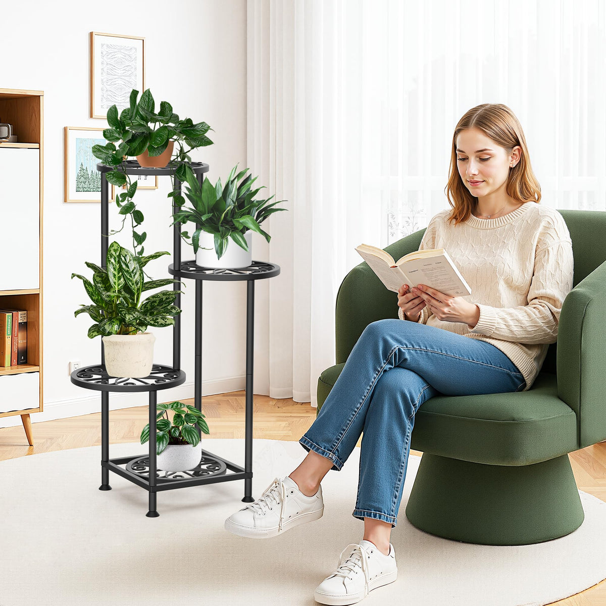 4 Tier Plant Stand Indoor Outdoor, Metal Flower Shelf Display Holder Corner