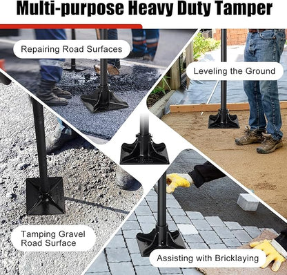 Steel Tamper Tool, Heavy Duty Garden Ground Steel Tamper Tool Kit Long Handle 58 Inch, 8x8” Square
