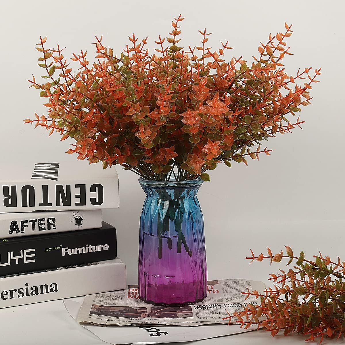 RECUTMS 12 Bundles Artificial Fall Flowers No Fade Faux Autumn Plants, Fake Indoor Outdoor Greenery