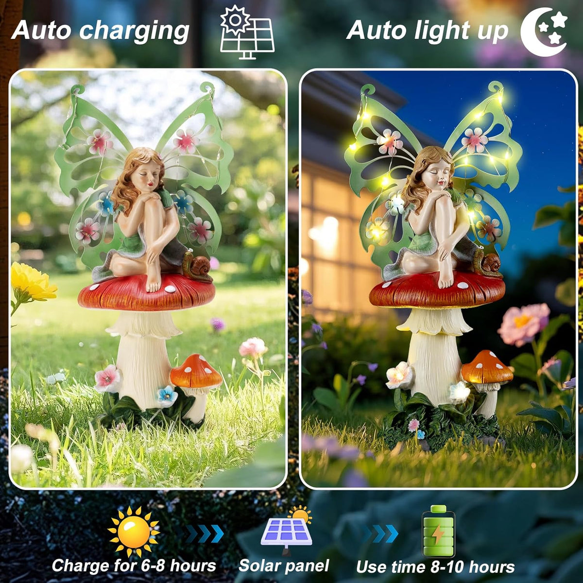 Solar Fairy Garden Decor Flower Fairies Mushroom Figurines with Snail Decor Gifts for Women Mom