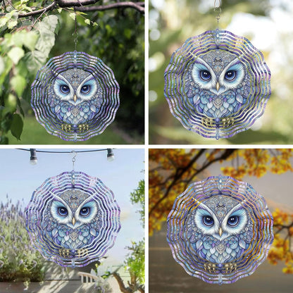 10 Inch Owl Wind Spinner, 3D Stainless Steel Hanging Kinetic Wind Sculpture Gifts for Garden Decor