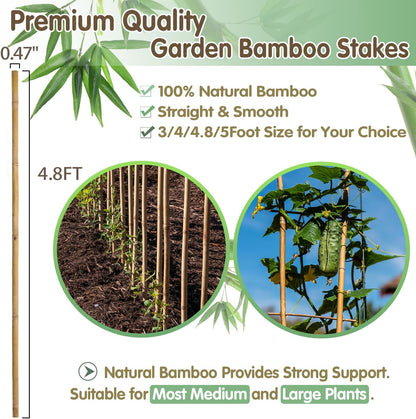 Bamboo Stakes,4.8FT Natural Bamboo Garden Stakes,BOVITRO 20Pcs Plant Stakes,Bamboo Sticks for