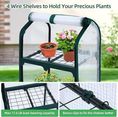 Ohuhu Mini Greenhouse for Indoor Outdoor, Small Plastic Plant Green House with Locking Wheels