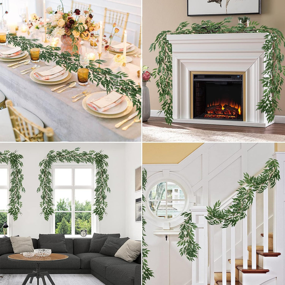 RECUTMS Artificial Willow Leaves Vine Twigs 2Pcs 5.7Ft Fake Hanging Ivy Plants Silk Green Leaf