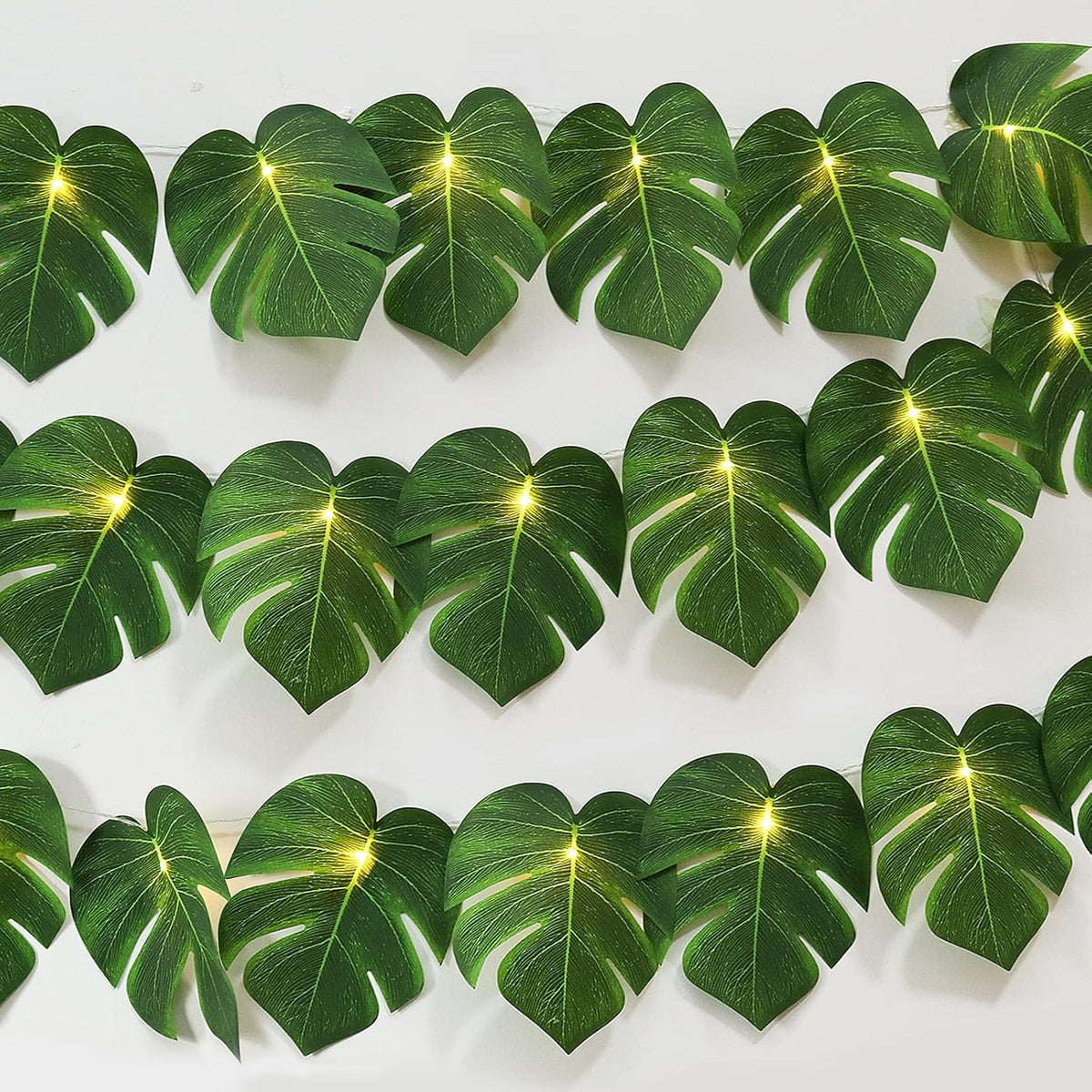 RECUTMS Artificial Tropical Palm Leaves String Lights, Large Size 20 LED Monstera Leaf Wall Hanging