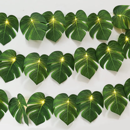 RECUTMS Artificial Tropical Palm Leaves String Lights, Large Size 20 LED Monstera Leaf Wall Hanging