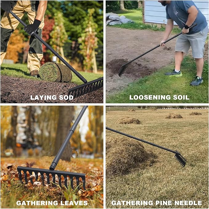 Pragmatist Bow Rake Heavy Duty 60" Metal Head Garden Rake with Adjustable Stainless Steel Handle
