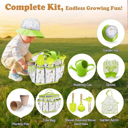 Kids Gardening Tool Set 18PCS Kids Toddler Gardening Set Includes Tote Bag Watering Can Apron Hat